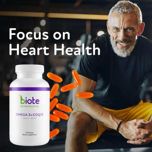An older man poses for a BioTE ad, showing a nutraceutical bioidentical hormone replacement supplement.